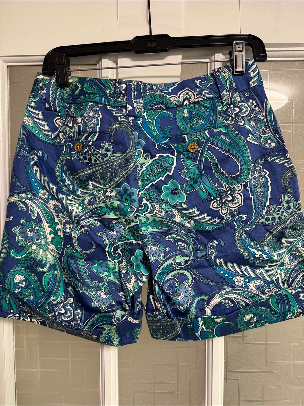Lauren Ralph Lauren Blue & Teal Paisley Cotton Shorts - Picture 6 of 7